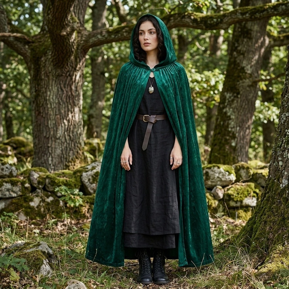 Velvet Hooded Cloak Adult OS Green Halloween Cosplay Goth Renaissance Whimsigoth